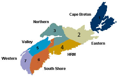 Region map of Nova Scotia for Golf