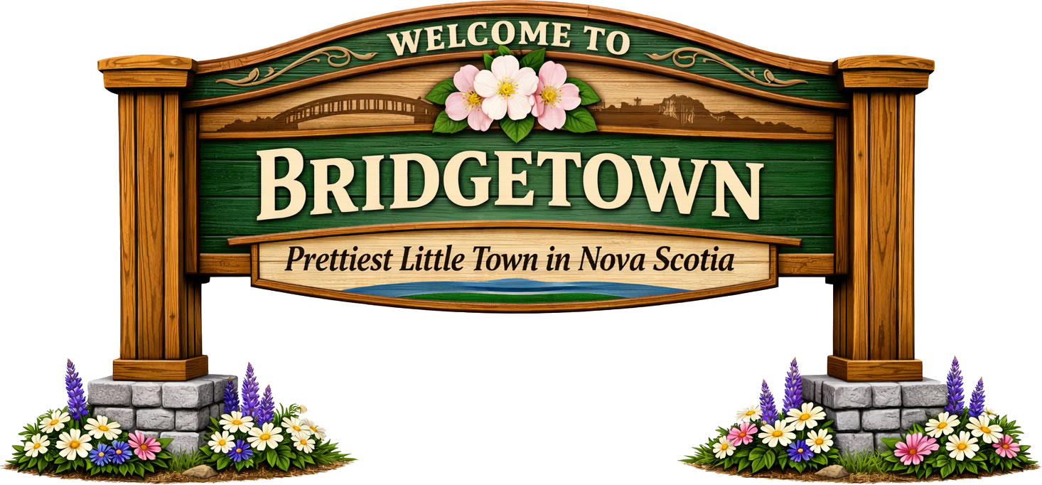 Welcome sign for Bridgetown, Nova Scotia