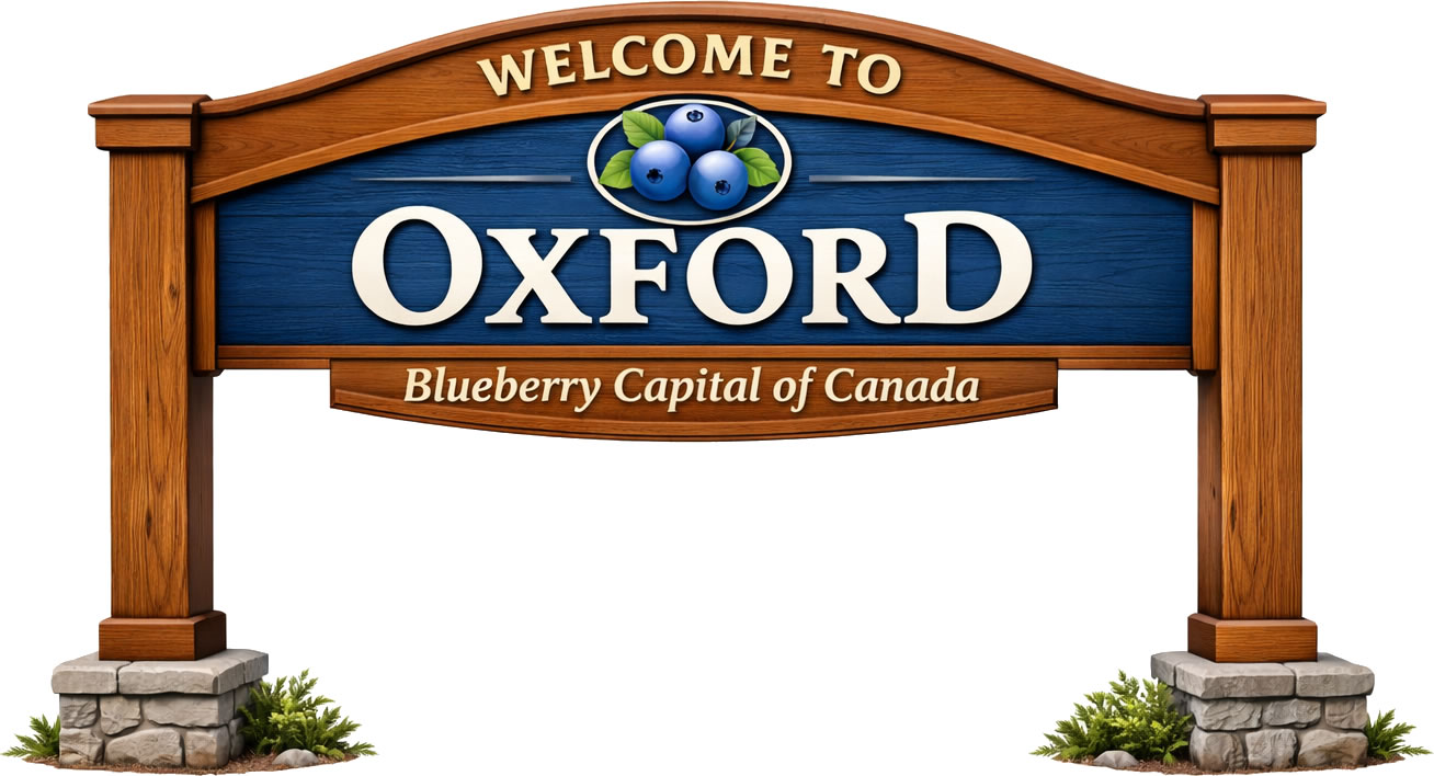Welcome sign for Oxford, Nova Scotia