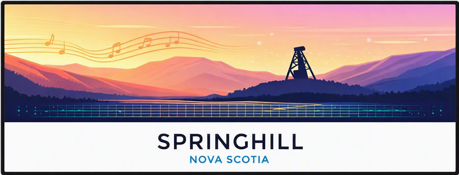 Welcome sign for Springhill, Nova Scotia