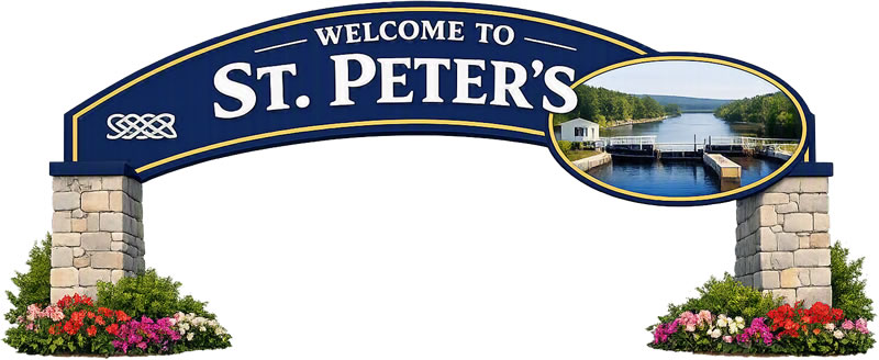Welcome sign for St. Peter`s, Nova Scotia
